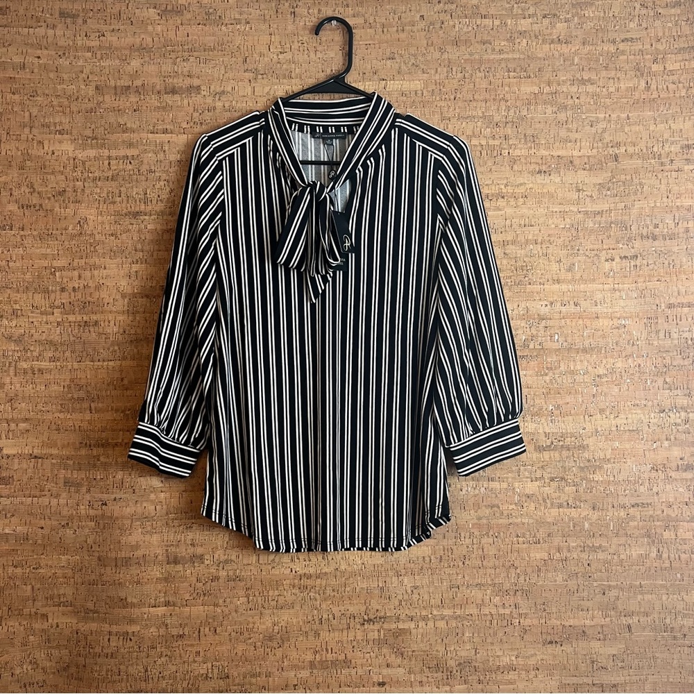 Adrianna Pappell Tie Neck 3/4 Sleeve Knit Top